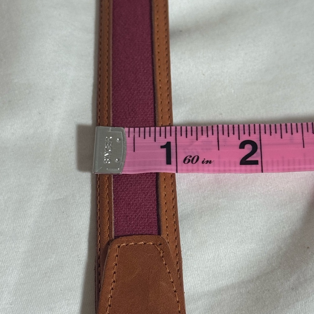 Preppy Men's Belt Genuine Leather and Maroon Fabric Thin Size 34 - Picture 3 of 6
